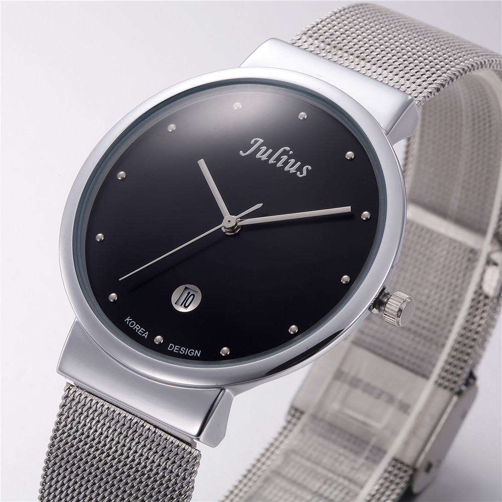 Brand Julius Men's Watches Stainless Steel Band Analog Display Quartz Men Wrist watch Ultra Thin Dial Luxury relogio masculino