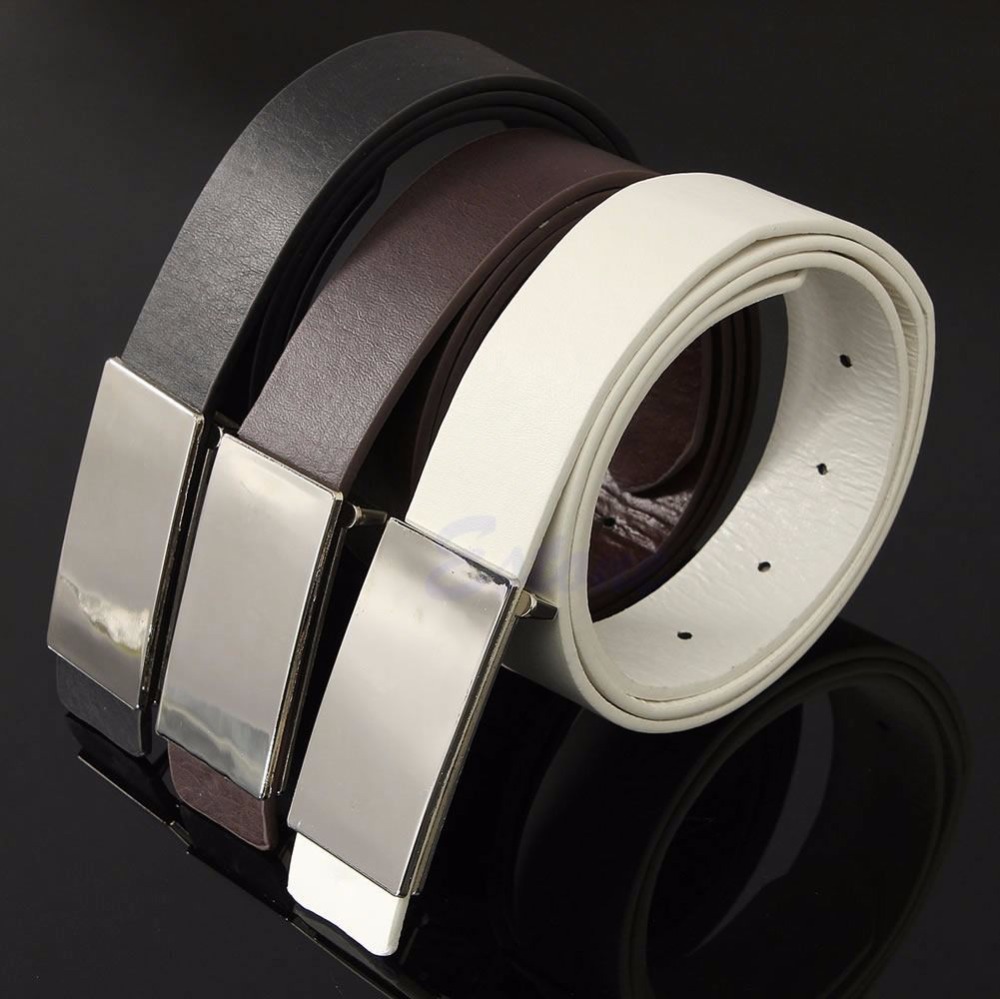 New Mens Faux Leather Metal Automatic Formal Buckle Dress Waist Band Strap Belts