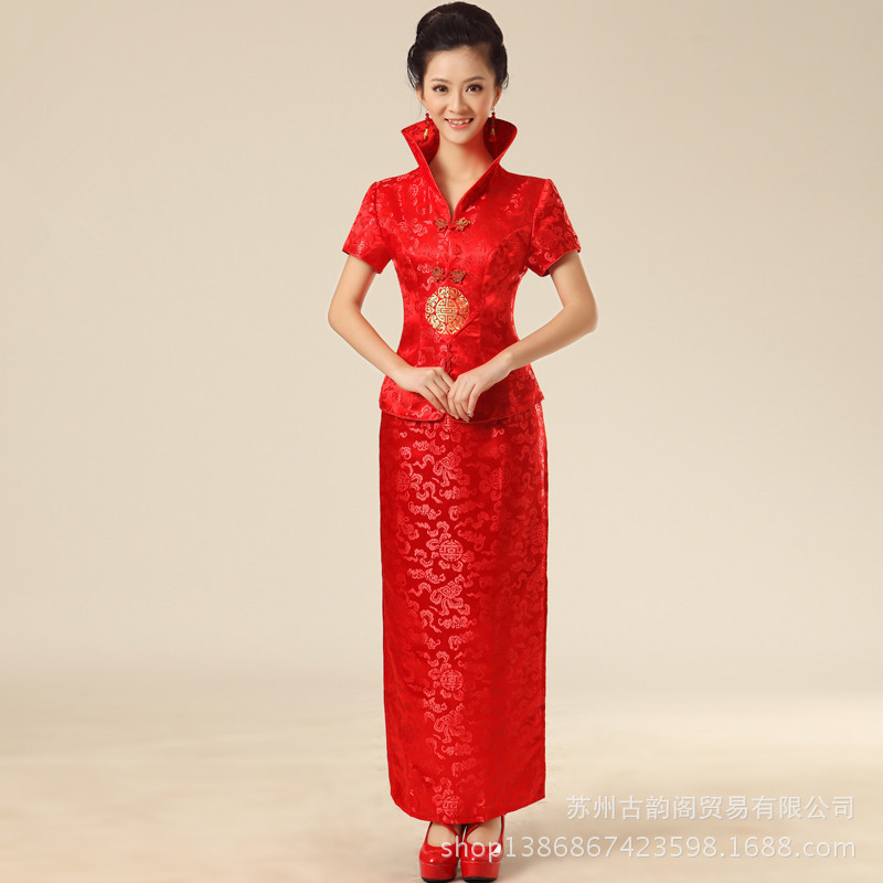Factory direct winter turtleneck red cheongsam bride wedding suit dress can be tailored to show pictures