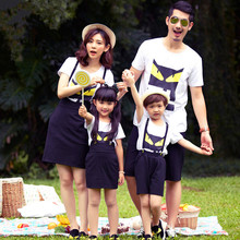 Family Matching Outfits Family Look Mother Daughter Dress Summer Short-sleeved Cotton T-shirt Father Sons Matching Clothes Suit