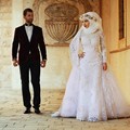 Muslim Wedding Dress with White Tulle Appliques Beading Long Sleeve Sheath Long Puffy Organza Train White