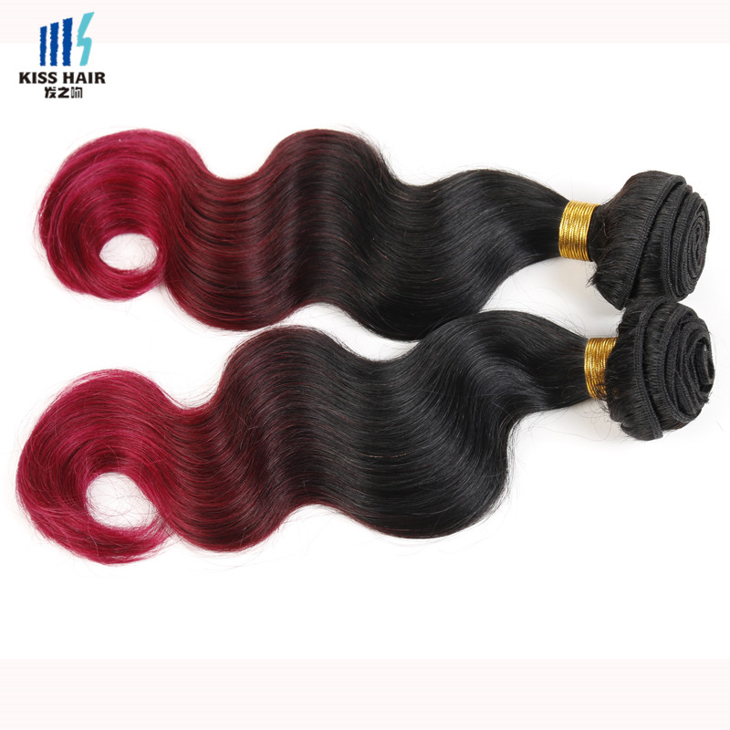 2 Bundle Malaysian Body Wave 12-26inch Ombre Human Hair T1b/99j/burgundy Ombre Weave Kisshair Fashion 3 tone Colored Virgin Hair