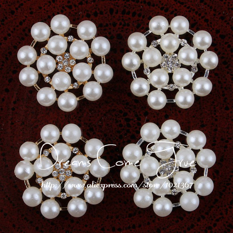 120pcs/lot 23mm Factory price Vintage Pearl Button As Handemade Accessories Flatback Alloy Rhinestone Button For DIY Headwear