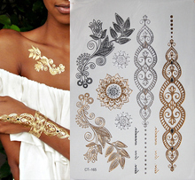 Free shipping body art gold glittering jewelry tattoos waterproof temporary tattoo tattoo women fake flash metal arm