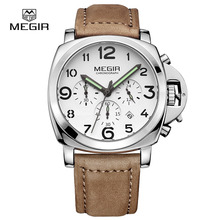 Free shipping MEGIR 3406 Fashion Quartz Watches Men Genuine Nubuck Leather Strap Men’s Wristwatch Analog Display Waterproof