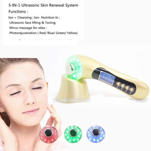 Фотография Newest Home Use 3MHZ Ultrasonic 3 Lights LED Photon Skin Facial Micro current Lift Spa Wrinkle Removal Facial Massager