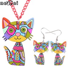 Newei Brand Jewelry Set Cat Pendant Drop Earrings New 2015 Statement Fashion Jewelry For Women Charm Collar Accessories