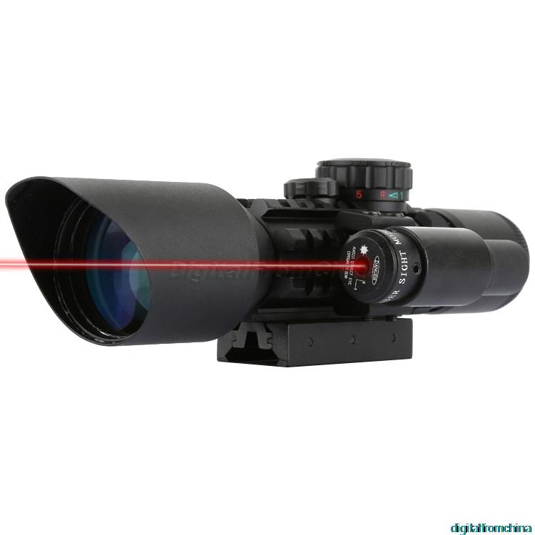 New Tactical 3.5-10x 40 Red Green Mil Dot Reticle Sight Rifle Scope with Red Laser Sight Fits 21mm Rail Mount