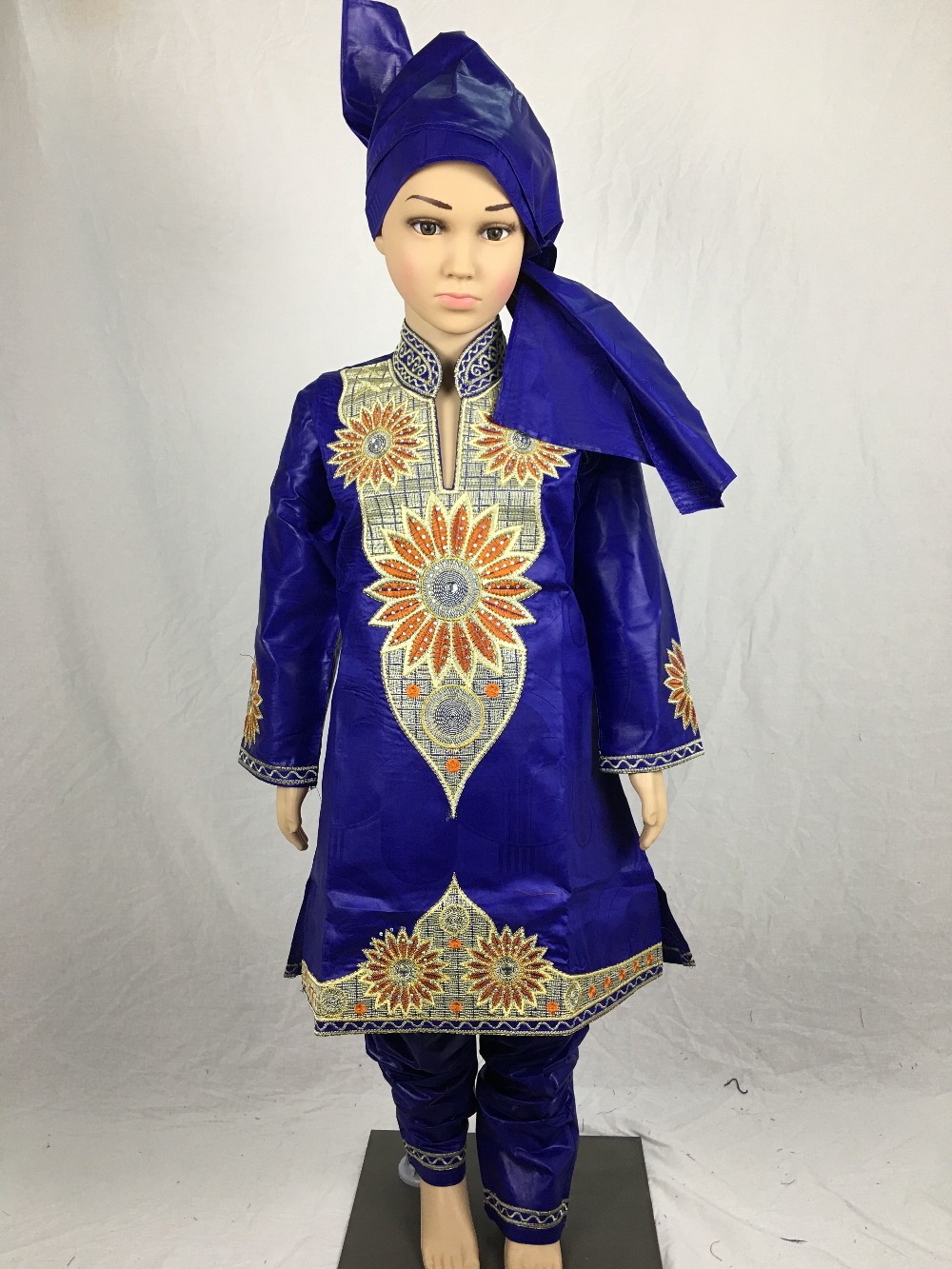 2016 new fashion design african bazin riche embroidery dress for baby girl with pants