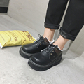 2016 Autumn New England Style Leather Shoes Chunky Sole Women Boots Round Toe Plush Casual Shoes
