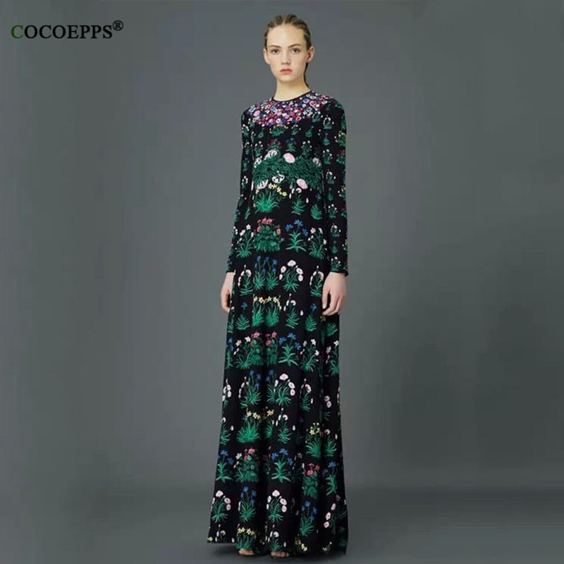 COCOEPPS Brand Dress Flower Embroidery Patterns Floral Retro Dress Robe Long Women's Dresses Clothing Long Sleeve Maxi Dresses