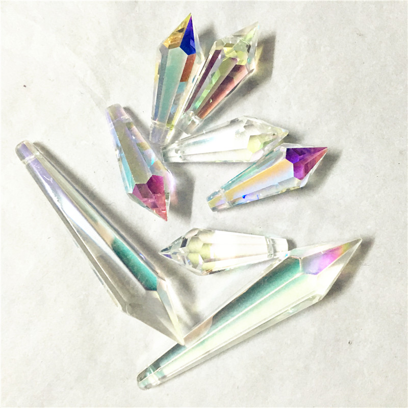 10Pc Aurora AB Glass Crystal Icicles Prism Point Chandelier Bead Charm DIY 20MM