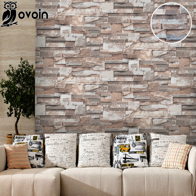 Vinyl Brown Grey Beige Nature Emboss 3D Stone Wall Paper Roll Brick Wall Wallpaper for Living Room, Dinning Room,Tv Background