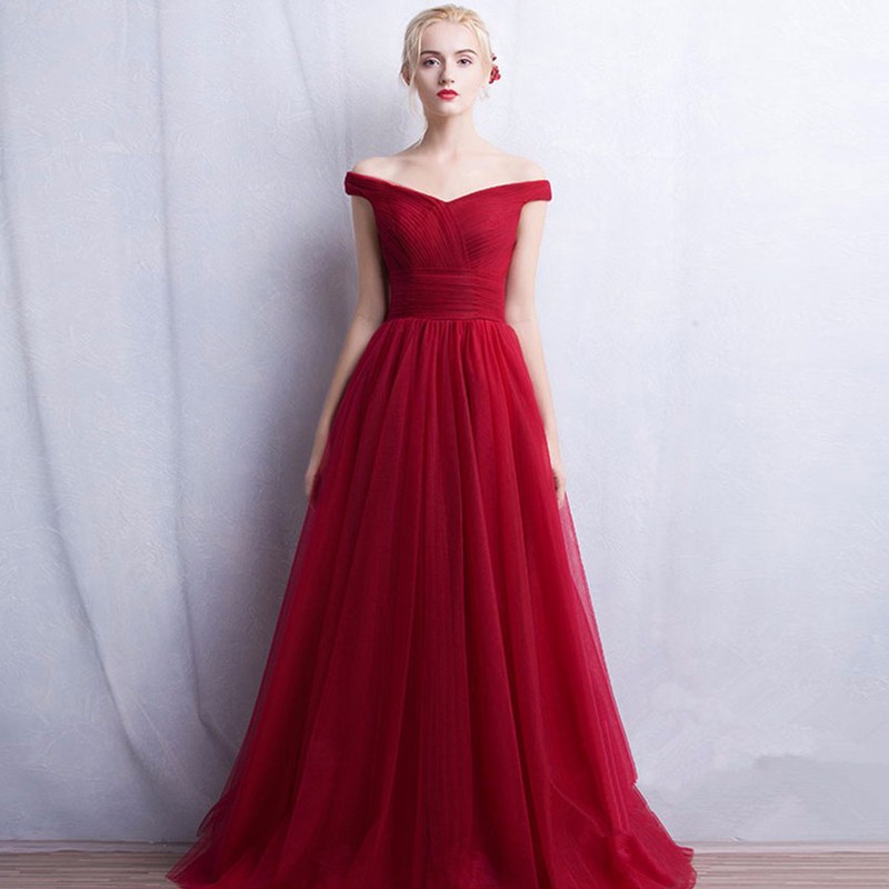 Vestidos largos a,line Fuera Del Hombro Sin Mangas Largo Vestido de Noche Elegante Con