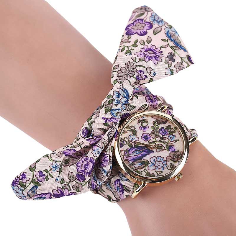 Relojes Flowery Cloth Quartz Analog Wristwatch Women Bracelets Watches Rose Dial Clock Watch Relogio Feminino Girls Gift &301206