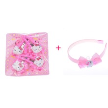 Six Colors Baby Girl Hair Clip 4 Pieces/Bag+1 Piece Hello Kitty Headband Combination Hair Accessories For Girls