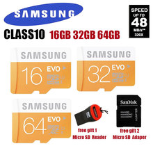 100% Genuine Samsung EVO micro SD SDHC TF Class 10 C10 UHS-1 Memory Card 64gb 32gb 16gb  up 48mb/s Support Official Verification