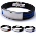 Splendid Mens Stainless Steel Bracelet Rubber Black Multi colour Fashion jewelry Silver Sport Bangle 52GC