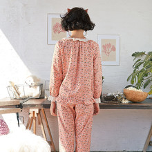 Song Riel autumn and winter sweet lady printed cotton long sleeved pajamas comfortable tracksuit leisure suits