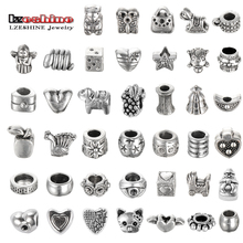 LZESHINE Brand Wholesale Lots Tibetan Silver Bulk Lots 40Pcs Mixed Beads/Abalorios Fit European Bracelet prata tibetana PA-Amix1