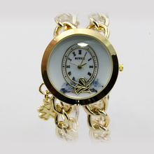 WH004 Fashion Chain Bracelet Big Face Quartz Analog Lady Wrist Watch XMAS GIFT gold Hand catenary