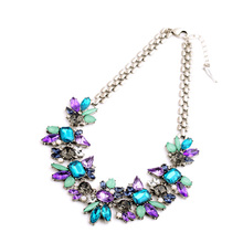 Luxury Created Crystal Flower Pendants Statement Necklace 2015 Fashion Jewelry Women Accessories