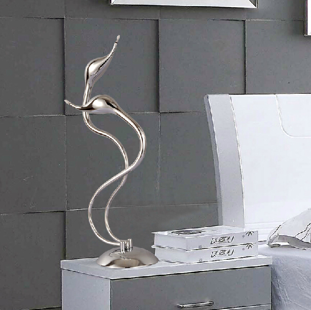 Art deco swan table lamp bedoom parlor light golden silvery black