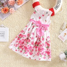 Kids Girls Sleeveless Dresses Princess Floral Bowknot Party Dress Sundress for 2-6 Y