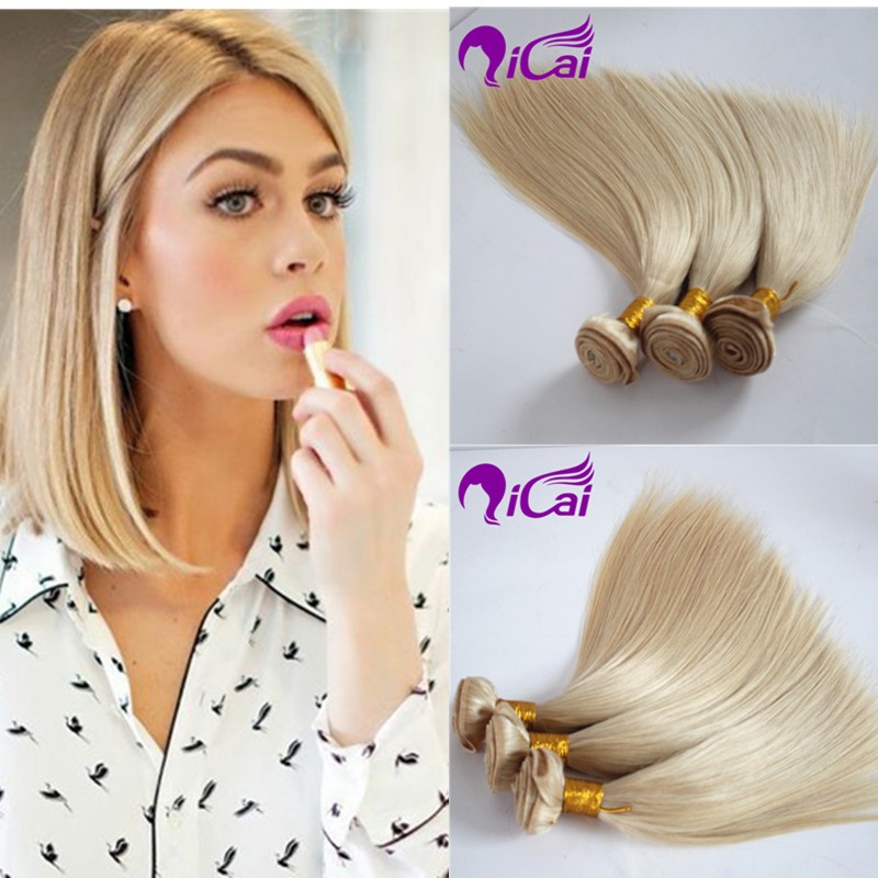 613 Bleached Blonde Hair Weaving Brazilian Virgin Remy Human Hair