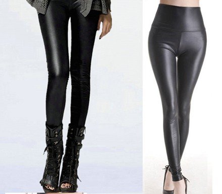 East Knitting FREE SHIP+Wholesale 5pc/lot SED-063 Shiny Metallic High Waist Black Stretch Leather Leggings/Tights/Pants S/M/L