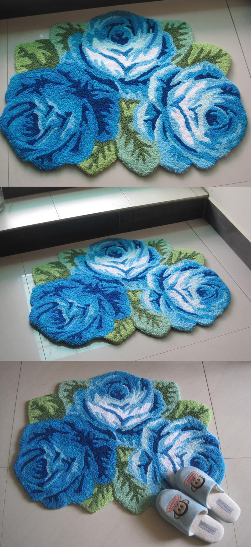 Pink Blue 3 Roses Carpet Pastoral Floral Home Decor Rug And