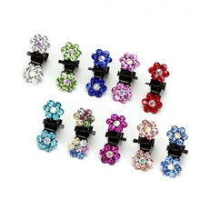 12 pcs/lot Crystal Flower Mini Hair Claw for Girls Colorful Rhinestone Ornament Hair Accessories for Korean Hair Clips HW128