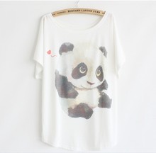 2015 Summer a la moda loose women de camiseta de algodón de impresión animales bonito panda buena calidad tapas murciélago camiseta 47888