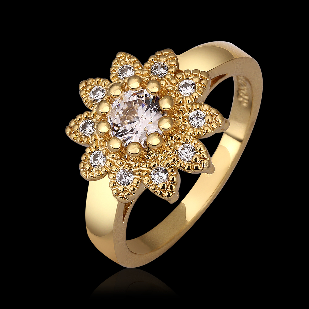 Luxury Elegant 18K Rose Gold Simulated Diamond Jewelry Sunflower Engagement Ring Wedding Rings for women Bague
