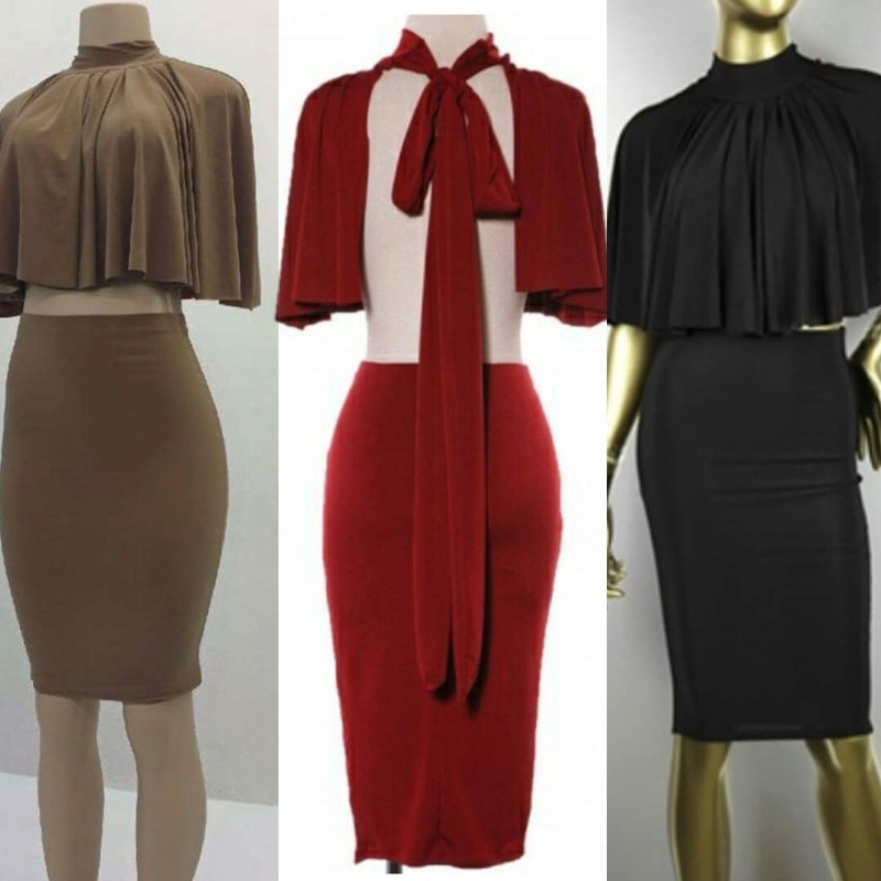 2-Piece-Set-Women-2015-Sexy-Black-Two-Piece-Dress-Red-Coffee-Bandage-Dress-vestidos-Cloak