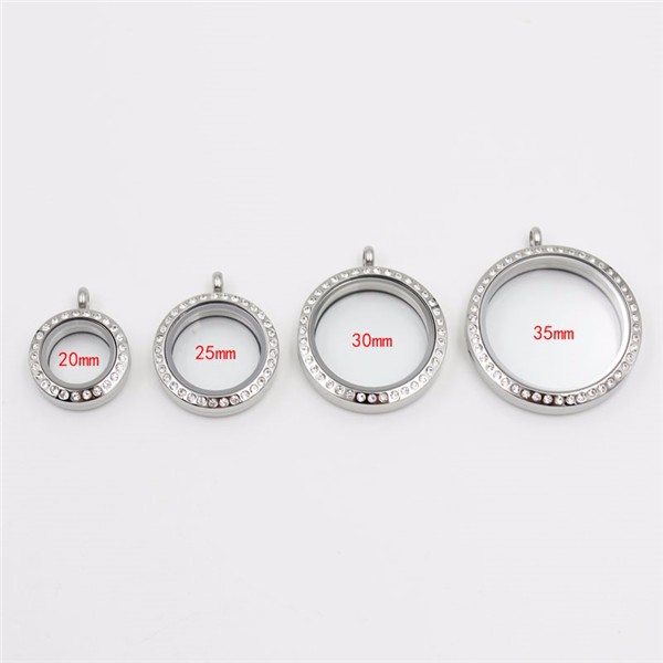 20mm/25mm/30mm/35mm magnetic closure silver czech crystals 316L stainless steel floating memory locket pendant with necklace