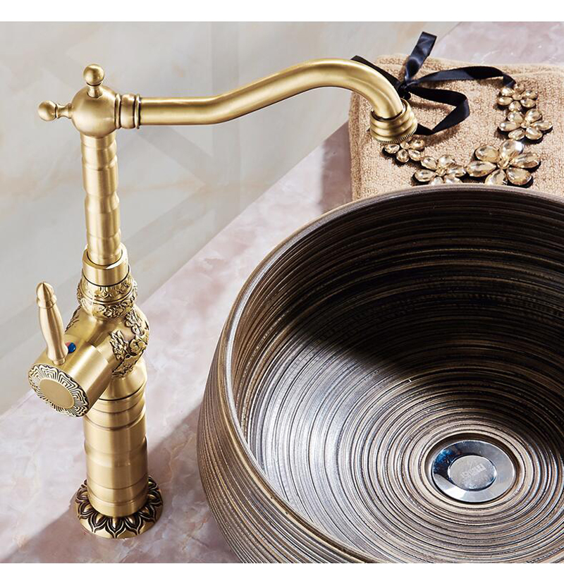 Фотография BAKALA New Arrival Tall Faucet Vintage Style Bathroom Basin Sink Faucet Antique Brass Mixer Tap Dual Handles Deck Mounted CA9906