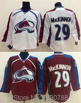 Colorado Avalanche #29 Nathan MacKinnon Jersey White Away Home Red Blue Green Embroidery Discount Ice Hockey Jerseys Cheap