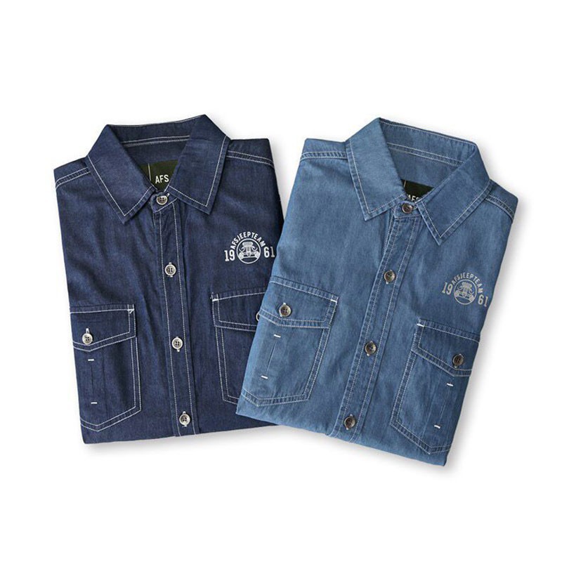 M~4XL 5XL 2015 Autumn Spring Men Denim Long Sleeve Dress Shirts Loose Cotton Brand AFS JEEP Plus Size Solid Color Camisas Shirt (2)