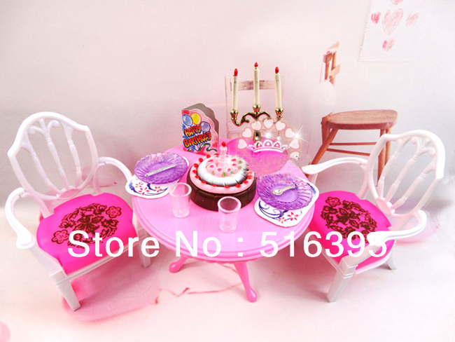 Free shipping girls birthday gift house furniture pretend play birthday set accessories for barbie doll
