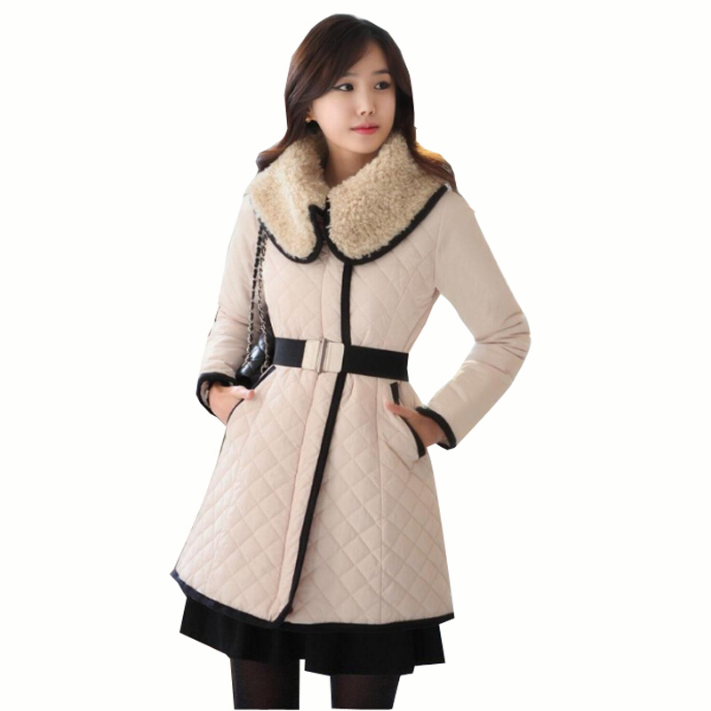 2015 European Winter Coat Female Slim Fur Collar Long Coats Fashion Women Winter Jacket Cotton Padded Parka Zipper Overcoat