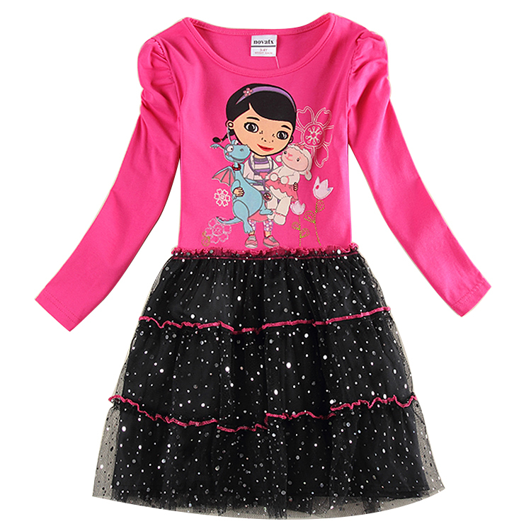 Girl Doc Mcstuffins lace dress children long sleeve dresses kids clothing girl dress embroidery cartoon dresses for girls