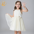 2016 New Arrival Autumn Princess and Party Girls Dress Woolen Draped Mesh Bow Handmade Flowers Pearls