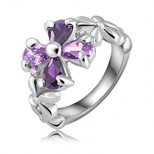 Beautiful Purple Flower Austrian Crystals SWA Elements Ring Platinum Plated Fashion Ring Wholesale 22*12mm Ri-HQ0257