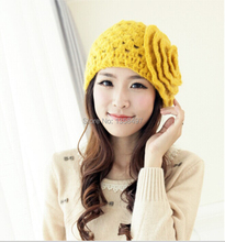 Classic Winter Hats Girls Warm Wool Twist Knitted Hat Fashion Beanies For Woman ladies Flowers mesh