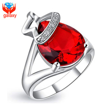 100% Real 925 Sterling Silver Ring With Water Drop Shape Big  Red CZ Diamond Ruby Rings for Women Hot Sell Jewelry Gift ZRJ313