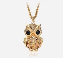 New Brand Charms Owl Necklaces Pendants Vintage Crystal Gem Cubic Zircon Diamond 18K Gold Long Chain