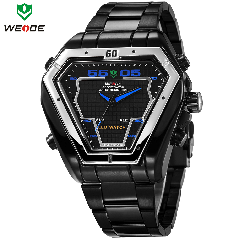 Fashion WEIDE Military Watches Illuminated LED Digital Analog Dual Time Mens Multi Functional Quartz Wristwatch 3ATM