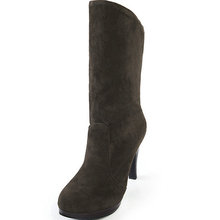 2 Styles Wome Half Knee High Boots Flock Pointed toe Black Brown Women Mid Calf Boots Autumn Winter Women Shoes Botas