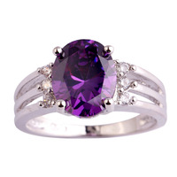 Women Jewelry New Fashion Handsome Oval Cut Amethyst & White Sapphire 925 Silver Ring Size 6 7 8 9 10 Wholesale Free Shipping